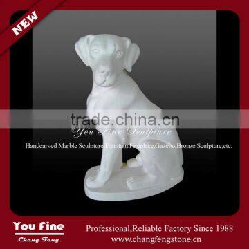 Hand Carved Decorative Lovely White Marble Life Size Dog Statue