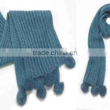 WLDL-R1771-3 100%Acrylic blue fashion winter knitted scarf with pompom