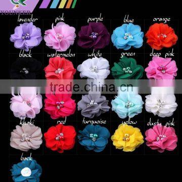2"Wholesale cheap Chiffon flower for newborn headband, baby Flowers flat back 20 colors YDKM01