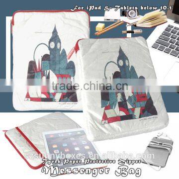 Direct Factory Made Recycle Foam Padded Tyvek Paper Zipper Bag With Back Pocket For PDA & Tablet 10.1"