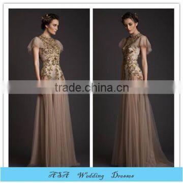 Sexy see through Vintage cap sleeve Embroided Formal dress burgundy evening Dress 2015(MOTB-089)