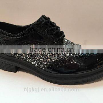 new style glitter pu brogue style flat tie shoes for women