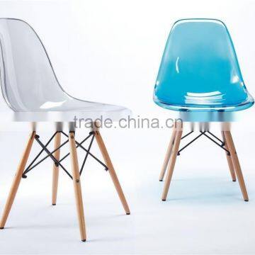 Replica DSW chair wooden base design clear PC dining chair