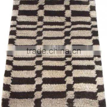 Hand Woven 100% Wool Shaggy Rugs Modern Design Cream/ Dark Brown Colour