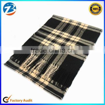 Man Black With Khaki Checkered Warm Tassels Scarf Shawls