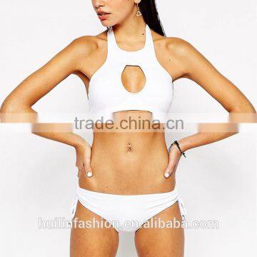 Open Sexy Girl Full Photo Halter Neck Bikini Cut Out Front White Crop Micro Bikini Quality Choice photo-3