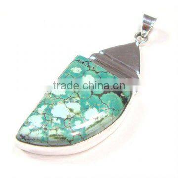 925 Sterling Silver Tibetan Turquoise Semi Precious Gemstone Pendant