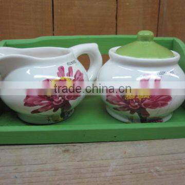 Decal Ceramic Creamer Container and Sugar Jar Set