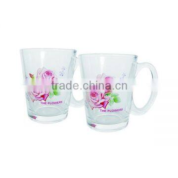 Flower Decal Printed Glass Tea Mug for Promotion photo-2