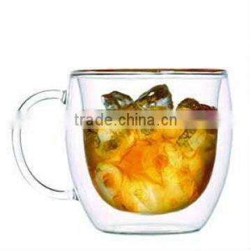 Heart Resistant Double-wall Drinking glass tea cup with handle juice cup