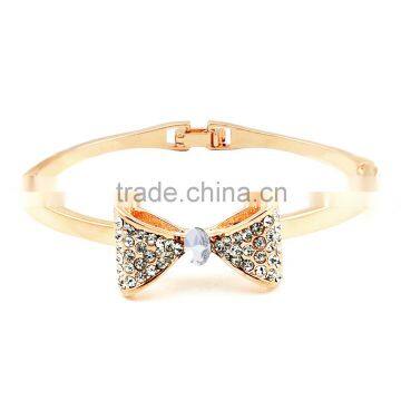 Korean Style Real Gold Rose Gold Plated Bracelets Accessory Full Butterfly Pierced Big Round Nature Stone Festival Lady Bangle