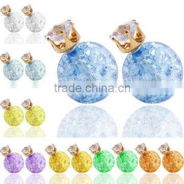 2016 Summer Candy Earring Accessory Multicolor Crack Glass Ball Crystal Bead Double Side Stud Earring For Lady