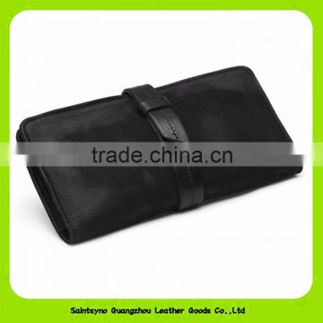 High Quality Soft Baby Cow Skin Belt Closure Women Leather Wallet In Popular Matte Black Color 16918