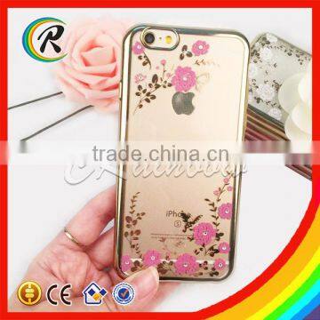 OEM electroplating diamond color printing Flower soft tpu case for iPhone 6