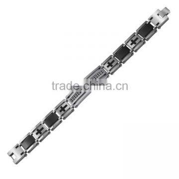 Stainless Steel Bracelet - Black Platted Cross ID Bracelet With CZ and Words "DAD" on it