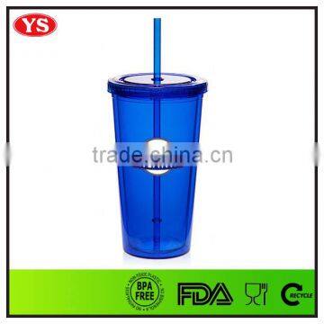 Bpa Free 20oz Plastic Double Wall Cold Cup With Straw