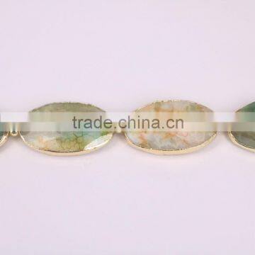 Full Strand Dragon Vein Agate Stone Beads, Oval Agate Druzy Gemstone Fashion Gold Plated Jewelry photo-3