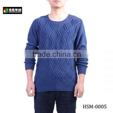 Fashion Hand Knitting Men Argyle Sweater, Men Delicate Blue Hand Knitted Sweater