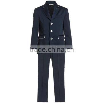 Three Buttons Blue Side Vent Customized Boys Suits for Wedding Party (Jacket+Pants+Bow+Vest+Shirt) NS023 Boy Tuxedo Suit