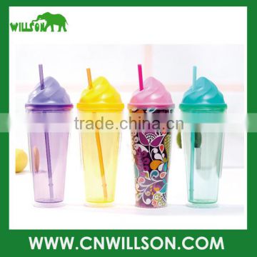 New model double wall plastic cups with straw