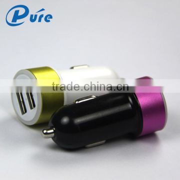 Good quality colorful mini size 2 usb port car charger for smartphone Built-in IC chip and safety fuse , Compatible with all dig