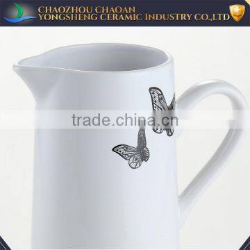 New Arrival Pretty White Ceramic Milk Pitcher With Butterfly Decals for Sale photo-2