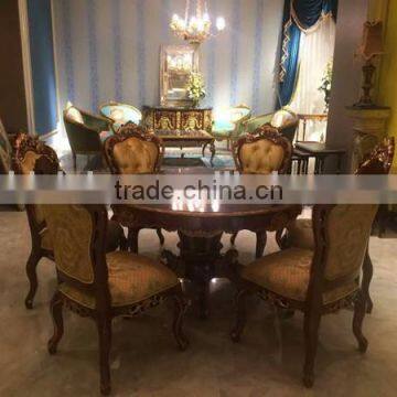 Royal Design Home Furniture Round Dinning Table With Six Chairs, Hand Carved Wood Dinning Room Set photo-2