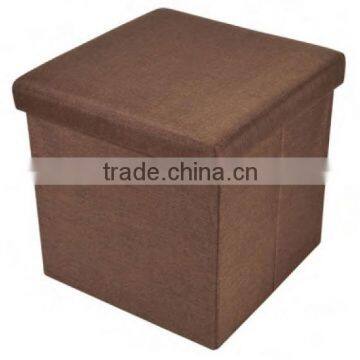 Brown Stain Resistant Folding Polyester Linen Storage Ottoman photo-2