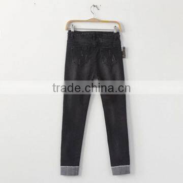2017 OEM Casual Ripped Women Denim Pants L6983 Simple Style photo-2