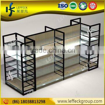 High end luxury wood and glass modern handbag display shelf