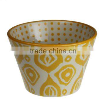 6"yellow color chinese hand-printed large ceramic soup bowls