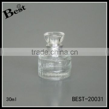 alibaba china hot products 30ml crystal glass bottle perfume flat shoulder short round bottle glass cosmetic packaging wholesale