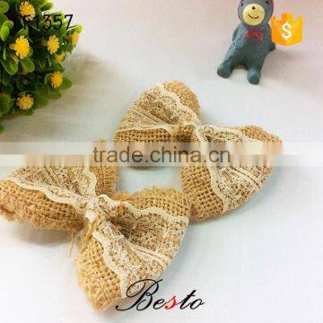 Simple customized handmade beige burlap bow with lace