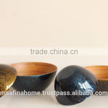 Round Colored Lacquer Bamboo Salad Bowl photo-2