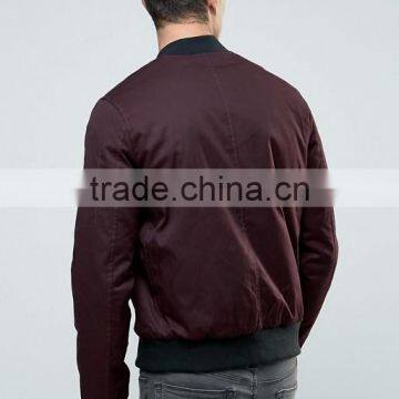 High Quality New Design Durable Zip Fastening Baseball Collar 100% Cotton Sweat Burgundy Casual Men Sport Solid Bomber Jacket photo-2