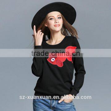 Black short women hoody with animal embroideried turtleneck hoody