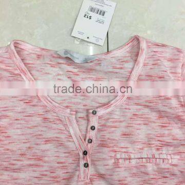 Women Stock Apparel V-neck Slub Cotton T-shirt photo-3