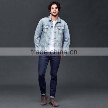 Classic Light Blue Vintage Denim Jacket for Men Custom Printed photo-3