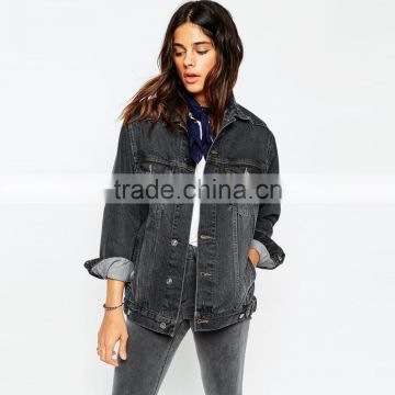 black plain denim jacket women cheap factory price in bulk