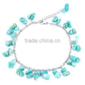 fashion women Amazonite chip stone charm anklet diy semi precious crashed stone charm anklet jewelry 2017