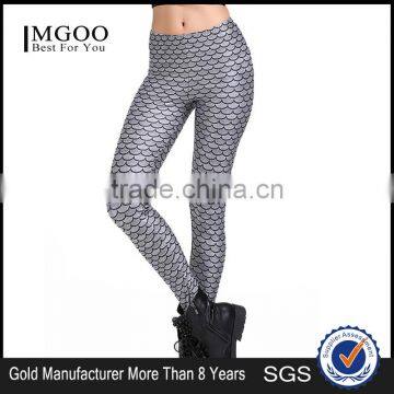 MGOO 2017 Fashion Manufacturer Custom Jersey Leggings 90 Polyester 10 Spandex Leggings Grey Mermaid Scale Print