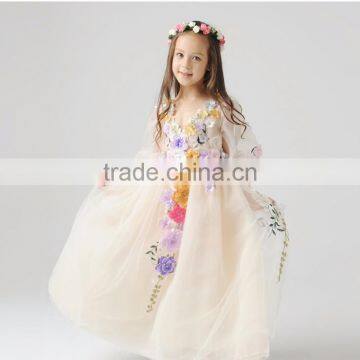 2016 latest designs champagne puffy wedding dress girls dance style fancy flower girls party dress