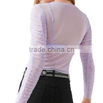 2017 OEM Sheer Minimal-femme Long Sleeves Ruched Fancy Blouse photo-4