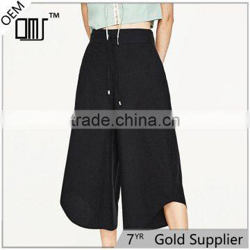 Cord Culottes Asymmetric Slacks Women Black Dress Pants