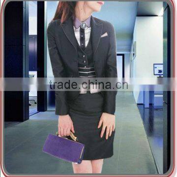 Black fashion Ladies elegant business suit uniform sets, HOT tailored polyester office ladies suit uniform 2013 newest style