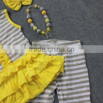2-7t New Baby Kids Summer Design Yellow/gray Stripes Girls Boutique Clothing Capri Outfits With Mtaching Accessories Set photo-3