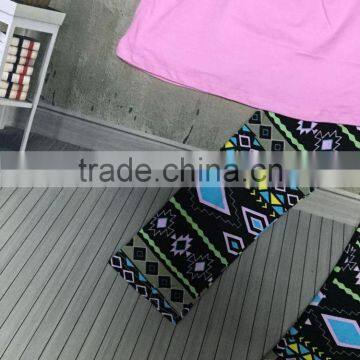 2016 New 3 Pieces Design Baby Girls Pink Top Scarf Aztec Pant Sets Girls Fashion Cute Boutique Set photo-3