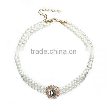 New Fashion Choker Necklace Gold Plated White Acrylic Pearl Imitation Rectangle Connector Clear Rhinestone 34cm Long photo-3