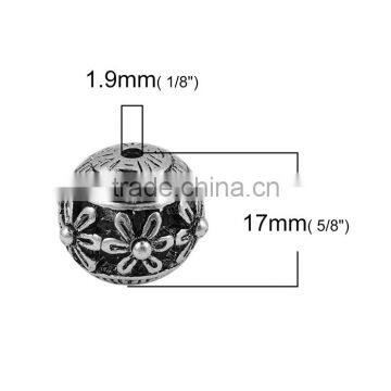 Zinc Based Alloy Spacer Beads Round Antique Silver Flower photo-2
