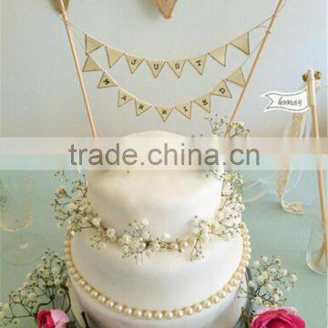 JUST MARRIED CAKE BUNTING TOPPER IVORY VINTAGE LACE SHABBY CHIC RUSTIC WEDDING photo-3